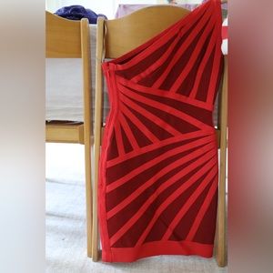 Herve Leger new with tag NWT Carmela one shoulder mini dress red crancombo sz M